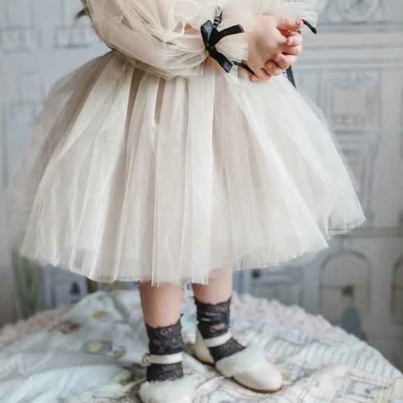 PETITE MAISON KIDS Coco-Caramel Tulle Dress, Beige - Picture 2 of 6